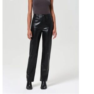 Leather 90s pinch waist high rise straight leg pants